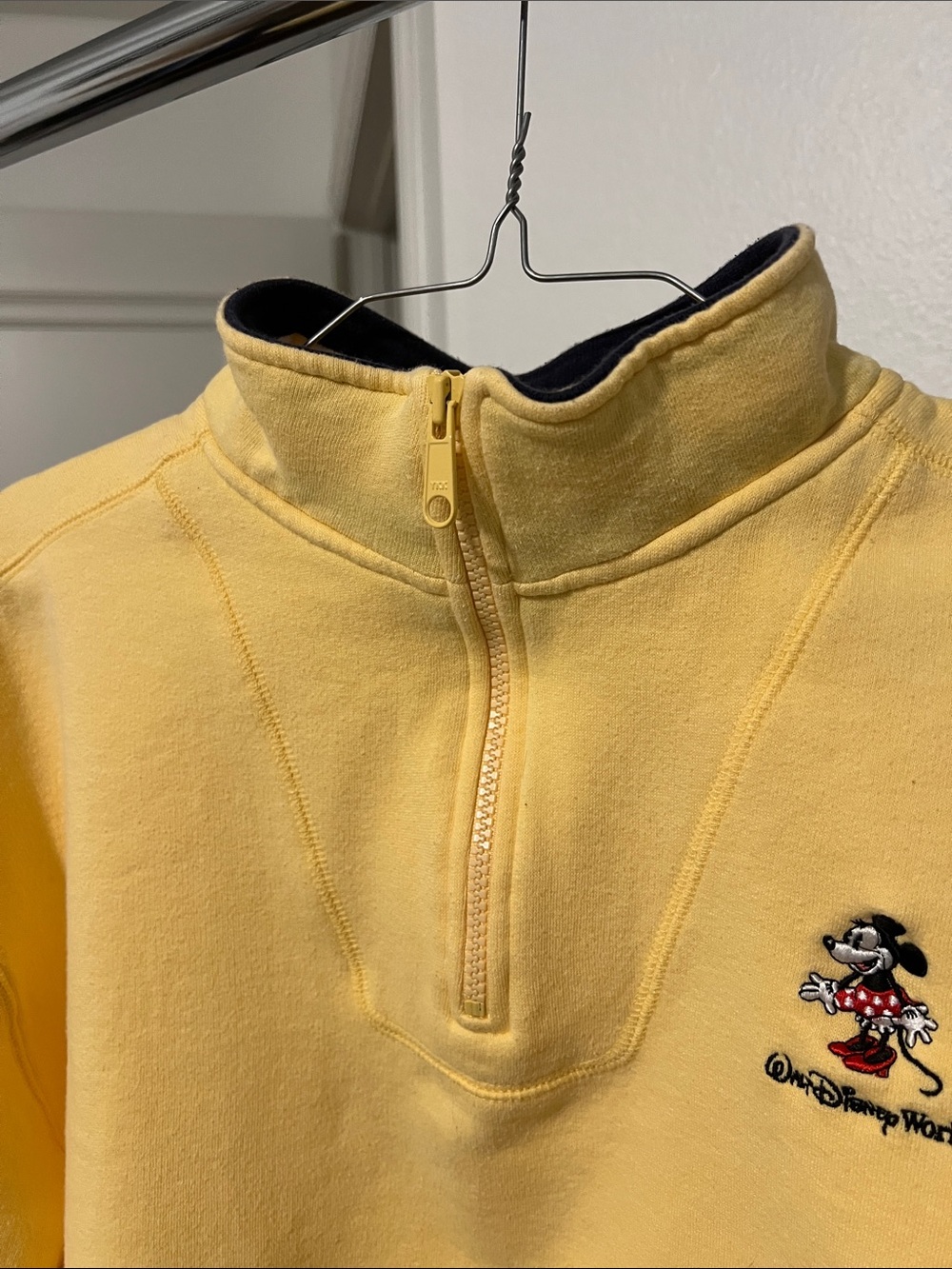 Disney World Yellow Half-Zip Sweatshirt Navy Trim and Minnie Mouse Embroidered - Picture 8 of 8